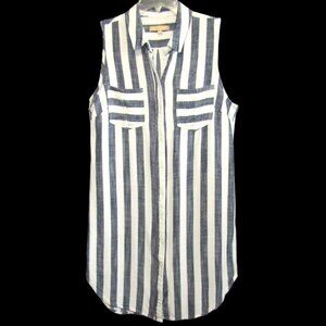 Hope & Harlow Blue White Striped Sleeveless Button Front Shirt Dress Sz 14 Women